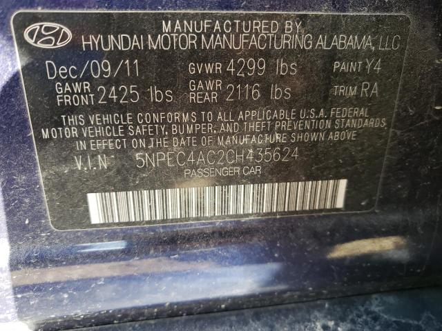 Photo 10 from auction – 2012 HYUNDAI SONATA SE with VIN 5NPEC4AC2CH435624