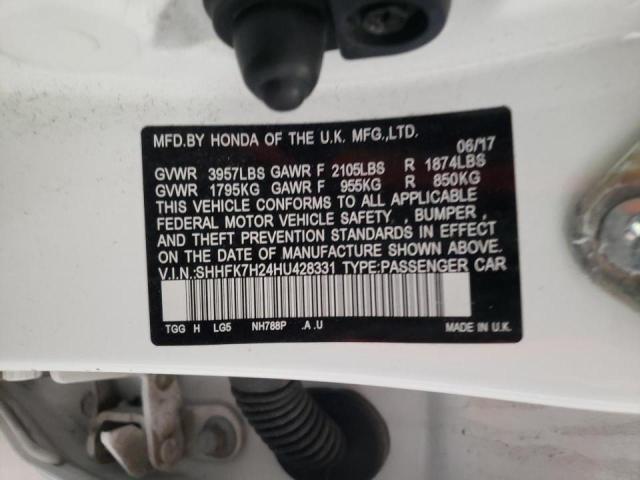 Photo 10 from auction – 2017 HONDA CIVIC LX with VIN SHHFK7H24HU428331