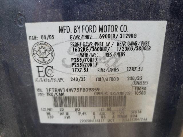 Photo 10 from auction – 2005 FORD F150 SUPER with VIN 1FTRW14W75FB09859