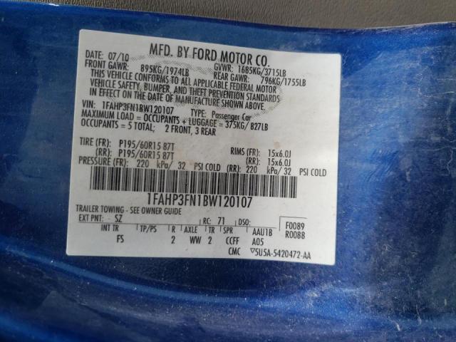 Photo 10 from auction – 2011 FORD FOCUS SE with VIN 1FAHP3FN1BW120107