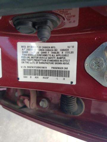 Photo 10 from auction – 2011 HONDA CIVIC LX with VIN 2HGFA1F53BH518619