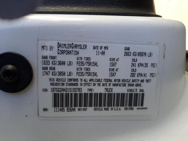 Photo 10 from auction – 2001 DODGE DAKOTA QUA with VIN 1B7GG2AN31S193783