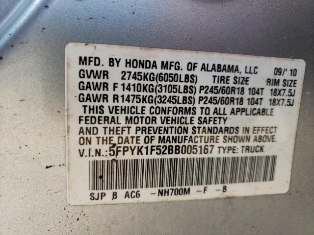 Photo 10 from auction – 2011 HONDA RIDGELINE with VIN 5FPYK1F52BB005167