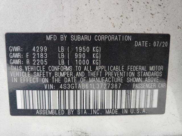 Photo 10 from auction – 2020 SUBARU IMPREZA with VIN 4S3GTAB61L3727387