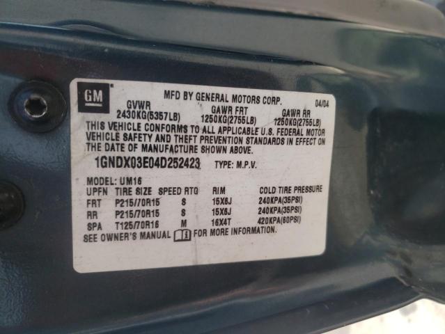 Photo 10 from auction – 2004 CHEVROLET VENTURE with VIN 1GNDX03E04D252423