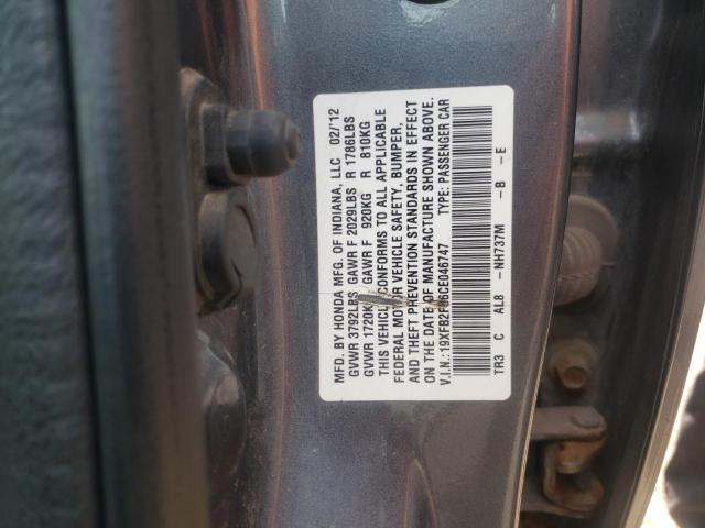 Photo 10 from auction – 2012 HONDA CIVIC EX with VIN 19XFB2F86CE046747