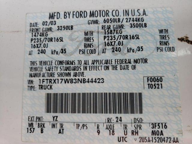Photo 10 from auction – 2003 FORD F150 with VIN 1FTRX17W83NB44423