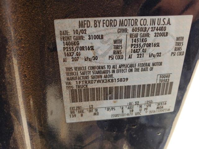 Photo 10 from auction – 2003 FORD F150 with VIN 1FTRX07WX3KB15839