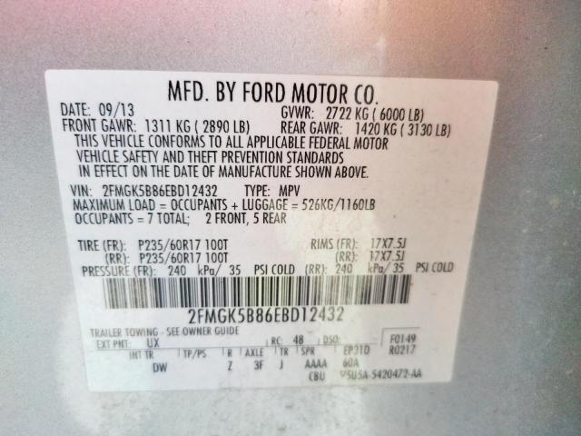Photo 10 from auction – 2014 FORD FLEX SE with VIN 2FMGK5B86EBD12432