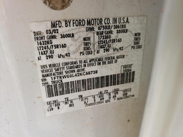 Photo 10 from auction – 2002 FORD F-150 with VIN 1FTRW08L42KC68738