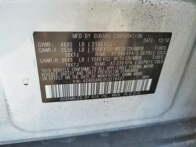 Photo 10 from auction – 2019 SUBARU OUTBACK 2. with VIN 4S4BSANC0K3276137