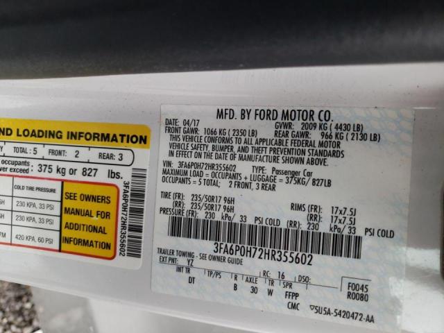 Photo 10 from auction – 2017 FORD FUSION SE with VIN 3FA6P0H72HR355602