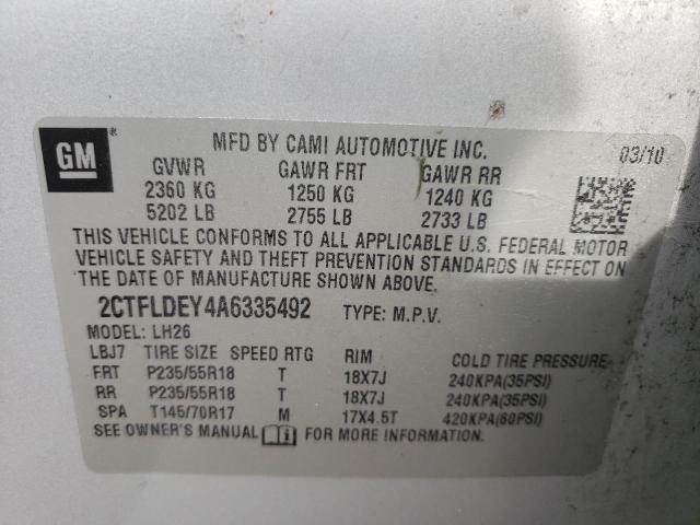 Photo 10 from auction – 2010 GMC TERRAIN SL with VIN 2CTFLDEY4A6335492