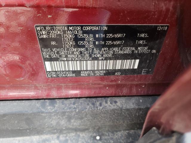 Photo 10 from auction – 2019 TOYOTA RAV4 XLE with VIN JTMW1RFV2KD503054