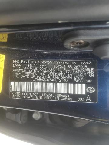 Photo 10 from auction – 2004 LEXUS ES 330 with VIN JTHBA30G740012140