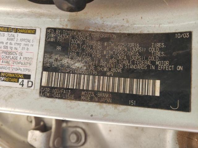 Photo 10 from auction – 2004 TOYOTA HIGHLANDER with VIN JTEDP21A840007196
