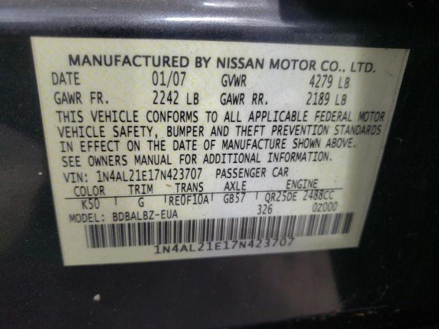 Photo 10 from auction – 2007 NISSAN ALTIMA 2.5 with VIN 1N4AL21E17N423707