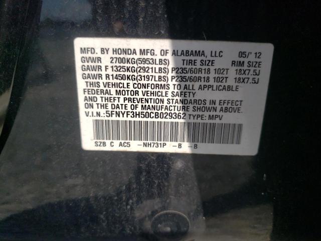 Foto 10 de la subasta – 2012 HONDA PILOT EXL con VIN 5FNYF3H50CB029362