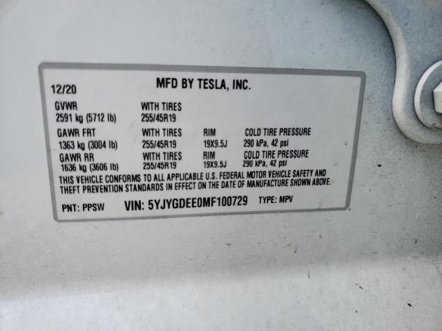 Photo 10 from auction – 2021 TESLA MODEL Y with VIN 5YJYGDEE0MF100729