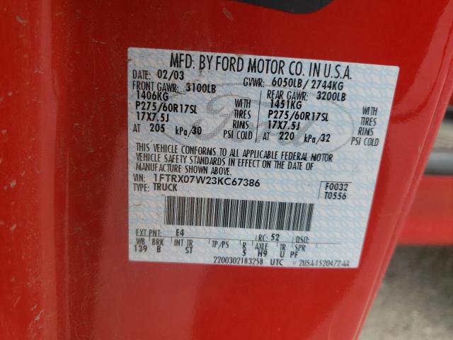 Photo 10 from auction – 2003 FORD F150 with VIN 1FTRX07W23KC67386