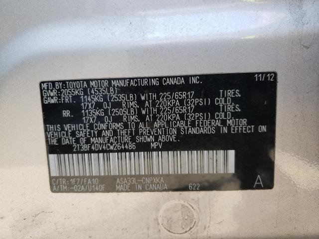 Photo 10 from auction – 2012 TOYOTA RAV4 with VIN 2T3BF4DV4CW264486