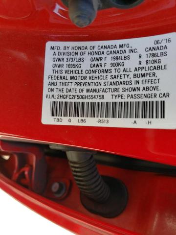 Photo 10 from auction – 2016 HONDA CIVIC LX with VIN 2HGFC2F50GH554758
