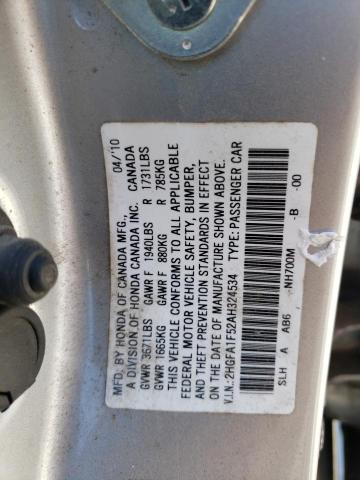 Photo 10 from auction – 2010 HONDA CIVIC LX with VIN 2HGFA1F52AH324534