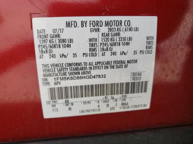 Photo 10 from auction – 2017 FORD EXPLORER X with VIN 1FM5K8D86HGD47832