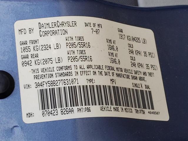 Photo 10 from auction – 2007 CHRYSLER PT CRUISER with VIN 3A4FY58B27T631071