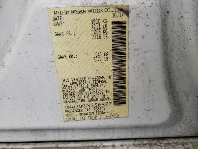 Photo 10 from auction – 2015 NISSAN ALTIMA 2.5 with VIN 1N4AL3AP2FN356377