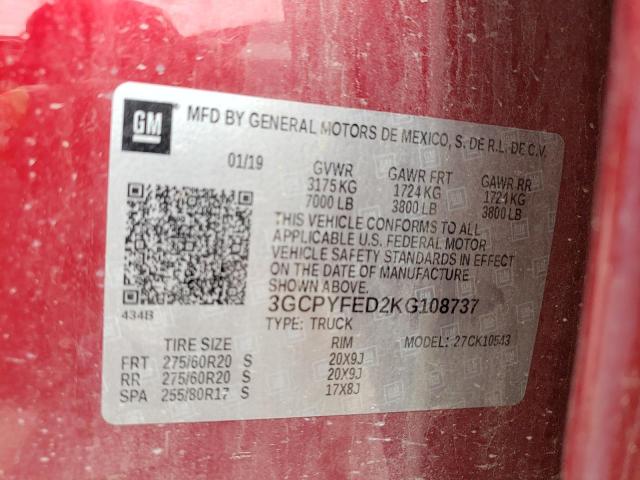 Photo 10 from auction – 2019 CHEVROLET silverado with VIN 3GCPYFED2KG108737