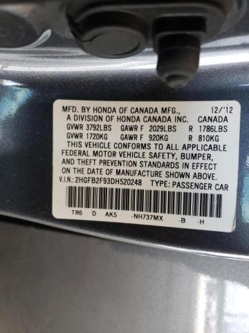 Photo 10 from auction – 2013 HONDA CIVIC EXL with VIN 2HGFB2F93DH520248