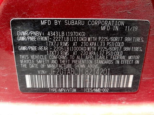 Photo 10 from auction – 2020 SUBARU CROSSTREK with VIN JF2GTABC1L8214201