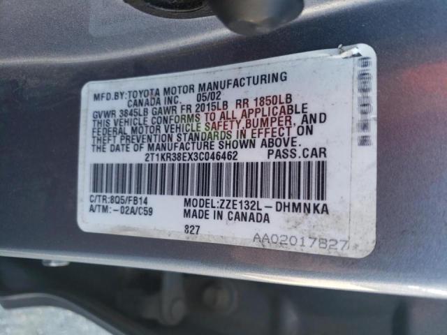Photo 10 from auction – 2003 TOYOTA COROLLA MA with VIN 2T1KR38EX3C046462