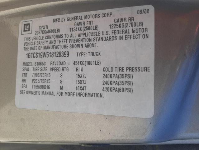 Photo 10 from auction – 2001 GMC SONOMA with VIN 1GTCS19W518128399