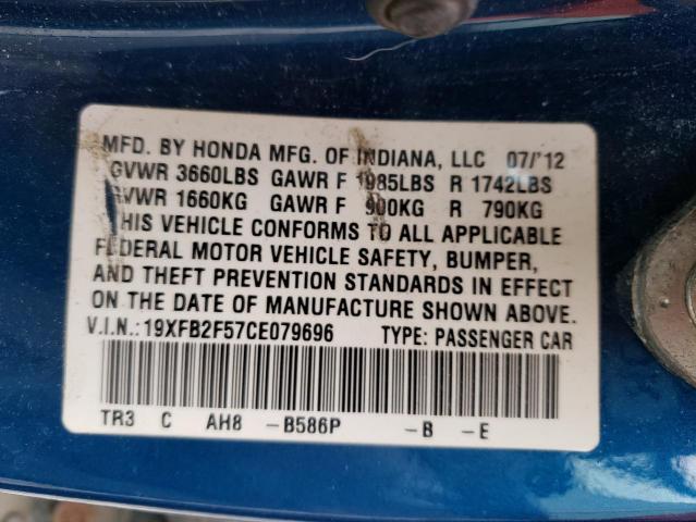 Photo 10 from auction – 2012 HONDA CIVIC LX with VIN 19XFB2F57CE079696