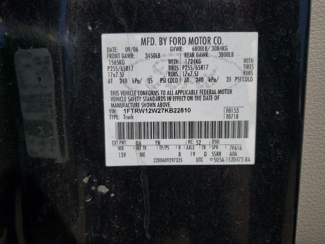 Photo 10 from auction – 2007 FORD F150 SUPER with VIN 1FTRW12W27KB22810