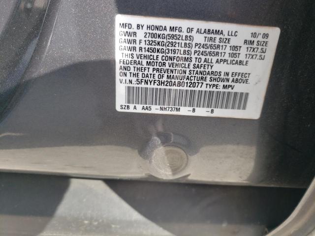Photo 10 from auction – 2010 HONDA PILOT LX with VIN 5FNYF3H20AB012077