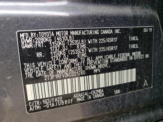 Photo 10 from auction – 2019 TOYOTA RAV4 XLE with VIN 2T3P1RFV2KC021760