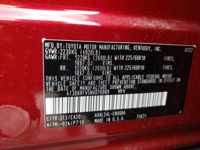 Photo 10 from auction – 2022 TOYOTA RAV4 LIMIT with VIN 4T3D6RFV5NU070989
