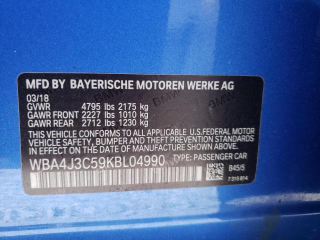Photo 10 from auction – 2019 BMW 430XI GRAN with VIN WBA4J3C59KBL04990