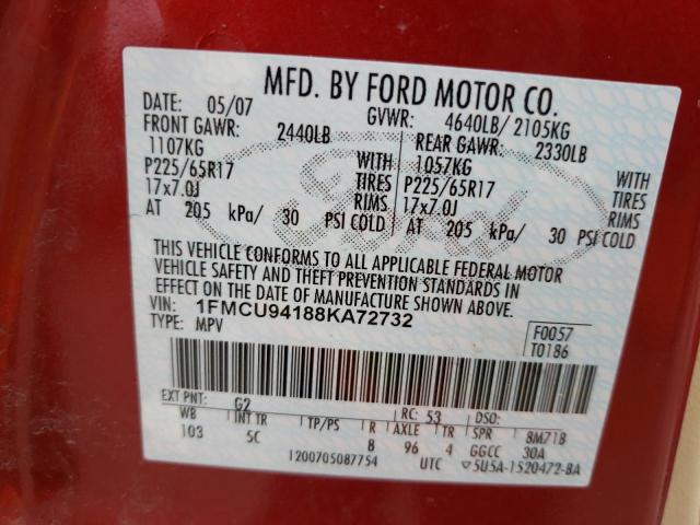 Photo 10 from auction – 2008 FORD ESCAPE LIM with VIN 1FMCU94188KA72732