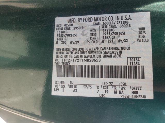 Photo 10 from auction – 2000 FORD F150 with VIN 1FTZF1721YNB28653