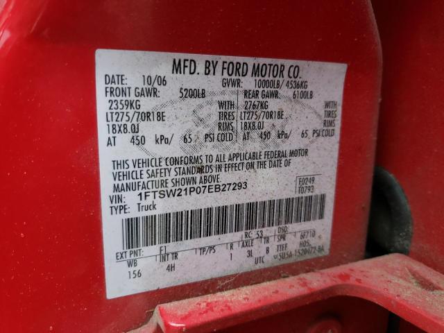 Photo 10 from auction – 2007 FORD F250 SUPER with VIN 1FTSW21P07EB27293