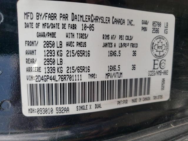 Photo 10 from auction – 2006 DODGE GRAND CARA with VIN 2D4GP44L76R701111
