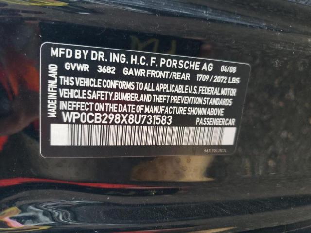 Photo 10 from auction – 2008 PORSCHE BOXSTER S with VIN WP0CB298X8U731583