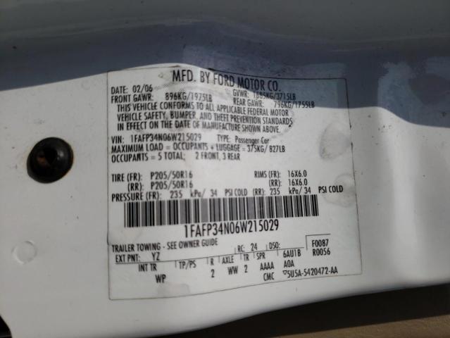 Photo 10 from auction – 2006 FORD FOCUS ZX4 with VIN 1FAFP34N06W215029