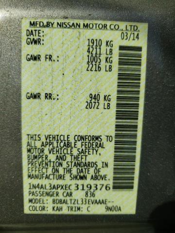 Photo 10 from auction – 2014 NISSAN ALTIMA 2.5 with VIN 1N4AL3APXEC319376