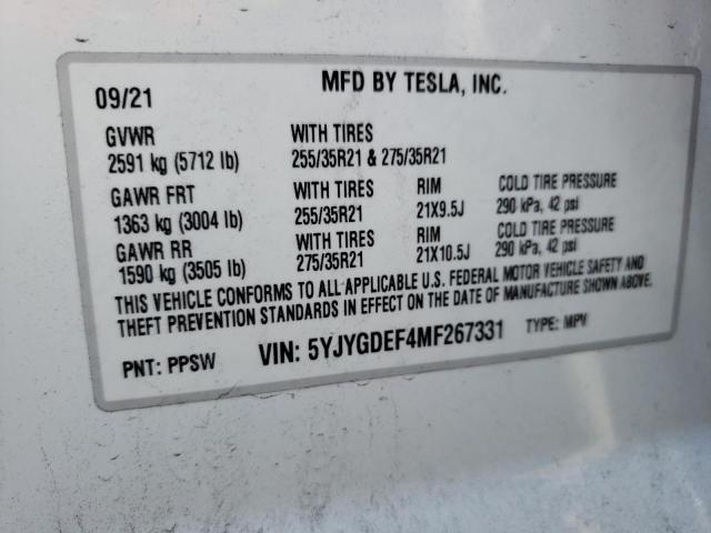 Photo 10 from auction – 2021 TESLA MODEL Y with VIN 5YJYGDEF4MF267331