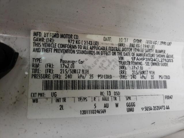 Photo 10 from auction – 2012 FORD FOCUS SEL with VIN 1FAHP3M24CL276203